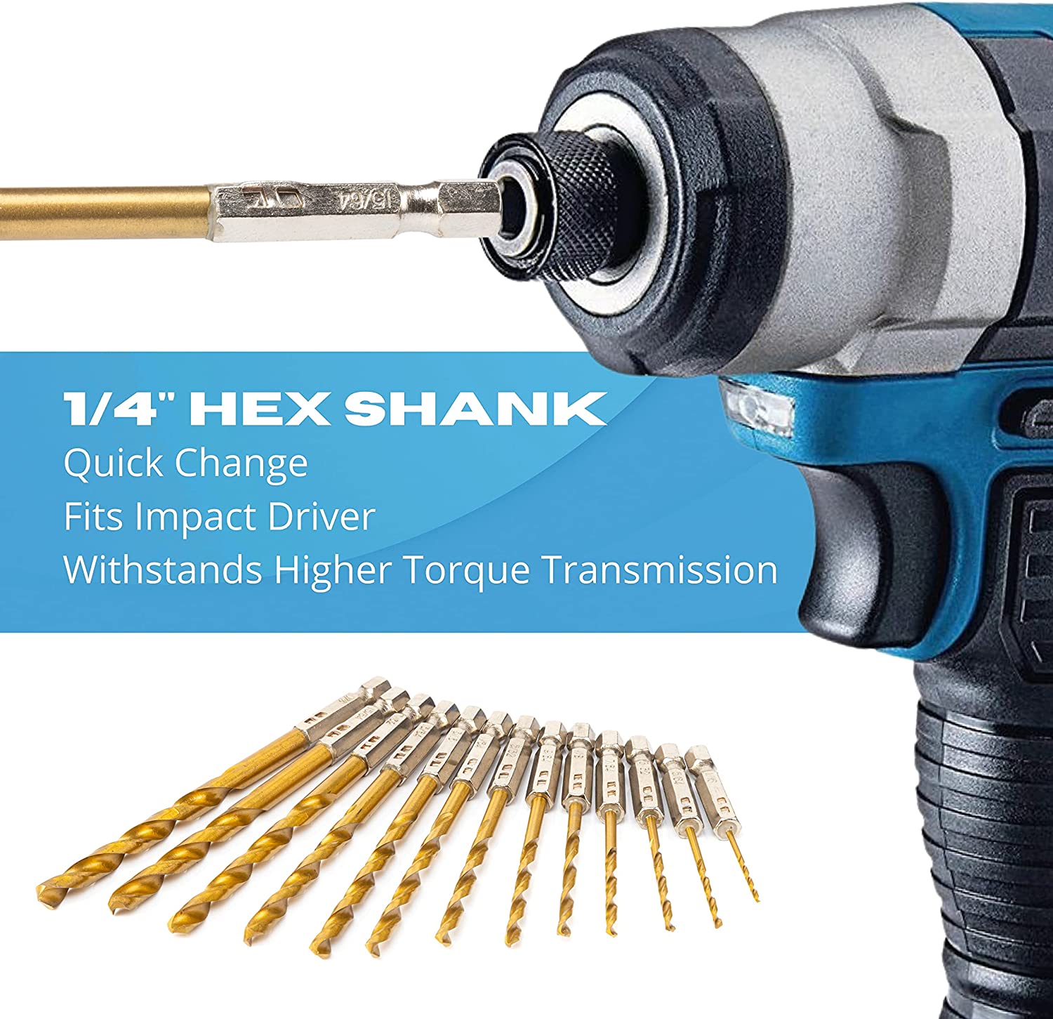 Hex-Shank Drill-Bit Set, Titanium Quick-Change Drill Bits, High-Speed Steel, Wood, Metal (13-Piece)