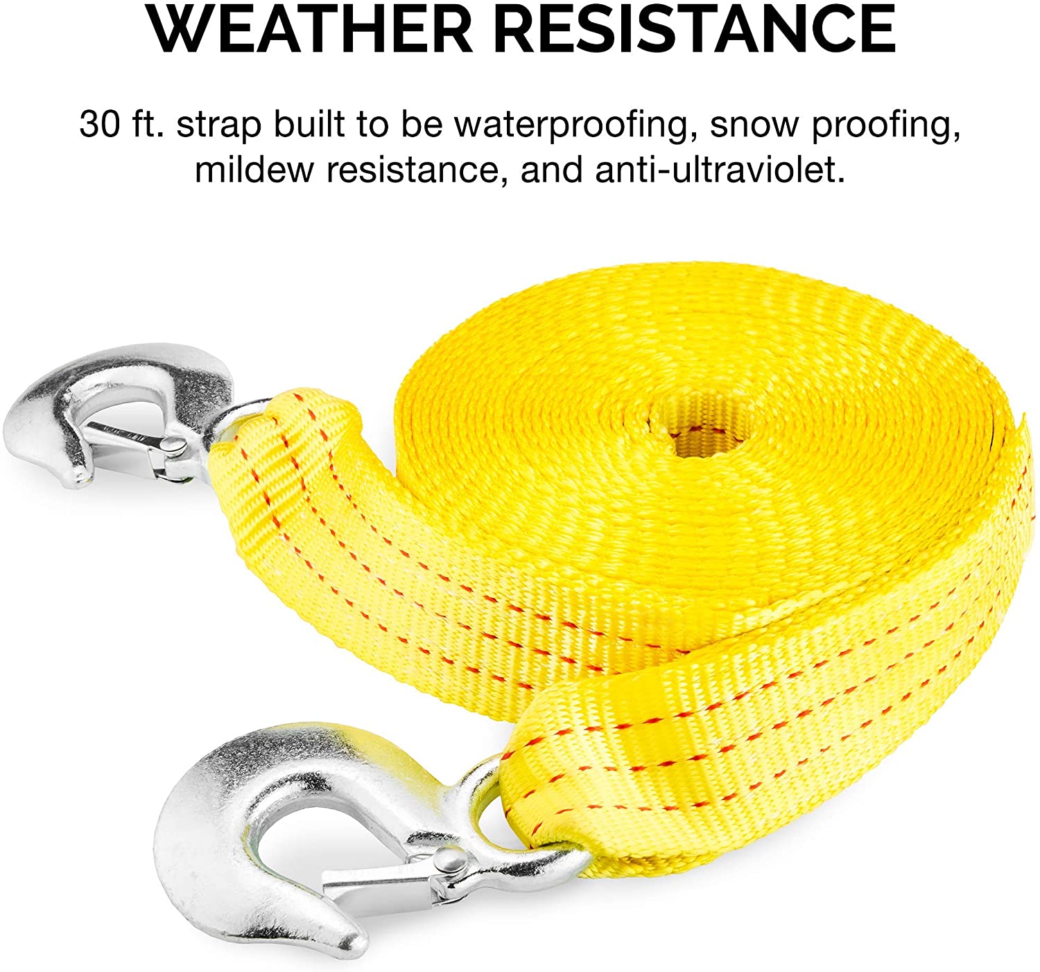 Heavy-Duty Tow Strap with Hooks — 2" × 30', 10,000-Lb Capacity