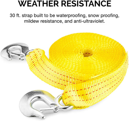 NEIKO 51008A Heavy Duty Tow Strap with Hooks, 2” x 30’, 10,000 LB Capacity, Tow Rope for Vehicles, Cars, Trucks, ATV Tow Strap