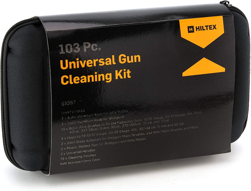 HILTEX 61087 Universal Gun Cleaning Kit | 103 Piece | Storage Case | Maintenance Brushes/Mops to Clean Rifle Parts Such as Rods, Pistol Parts, and Shotgun Parts in Most Firearms