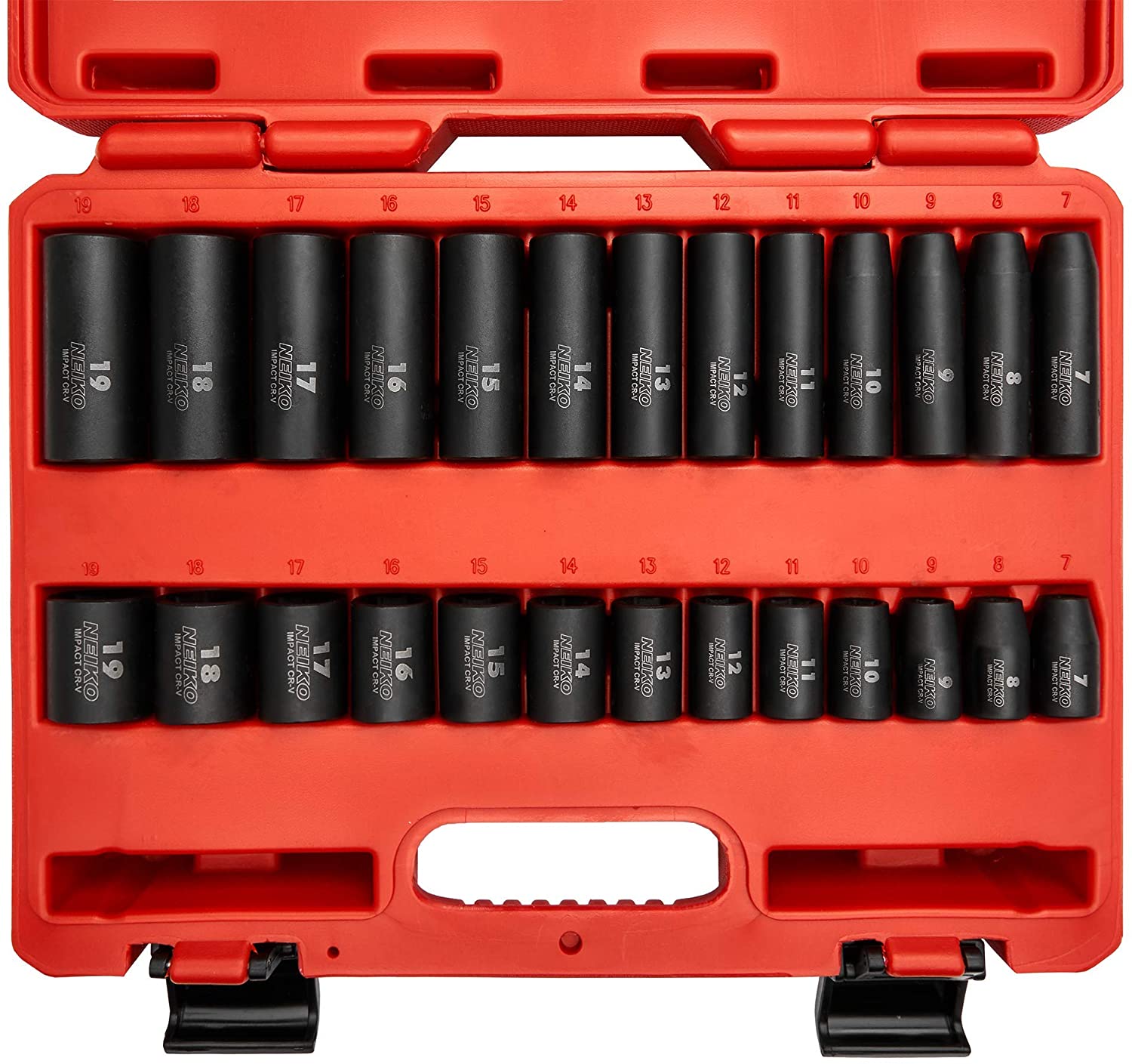 3/8” Drive Standard & Deep Metric Impact Socket Set Metric 7mm to 19mm, Premium Cr-V Steel (26-Piece)
