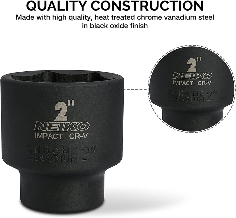 NEIKO 02379A 3/4" Drive Jumbo Impact Socket Set | 21 Piece | Shallow | SAE | Sizes 3/4” to 2” | Cr-V Steel