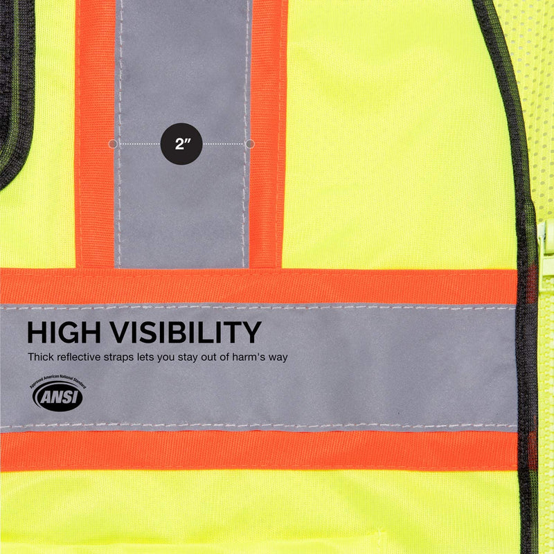 NEIKO 53990A High Visibility Safety Vest with 3 Pockets and Zipper, Neon Yellow | Size L