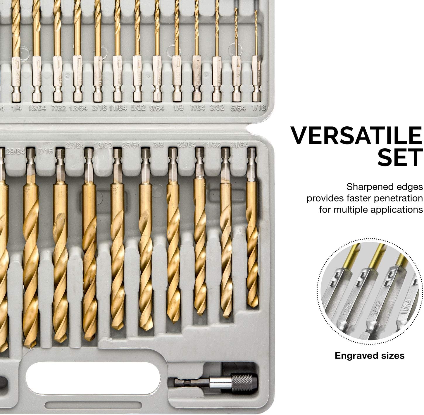 Hex-Shank Titanium Drill Bit Set — Quick-Change, HSS, 1/16"–1/2" (30-Piece)