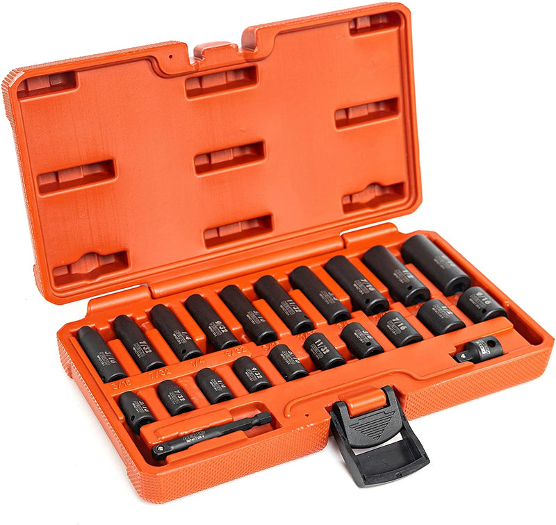 NEIKO 02435A, 22 Piece, 1/4 Socket Set, Standard 3/16” – 9/16” SAE, Deep and Shallow Sockets, Chrome Vanadium Steel, 3/8” to 1/4” Reducer, Hex Shank Socket Impact Adapter, 1/4 Drive Socket Set