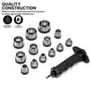 NEIKO 02604A Hole Punch Set | SAE & Metric, 3/16” – 1-3/8” & 5 – 35mm | 14 Piece Sharp Hollow Hole Punch Kit, Gasket Cutting Puncher, Foam Cutter, & Leather Hole Punches | 6” Interchangeable