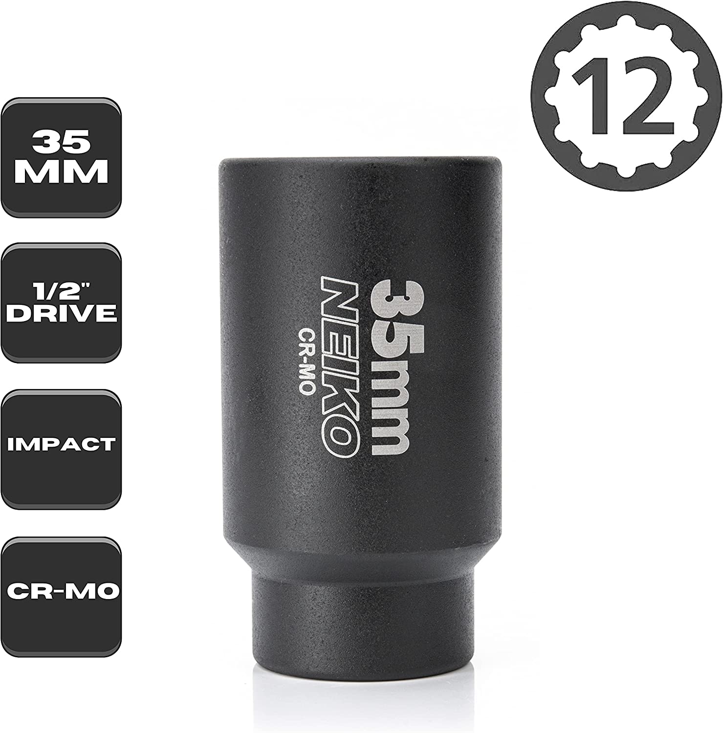 35mm Socket, 1/2” Drive Deep Impact Socket, Spindle & Axle Nut Socket, 12 Point