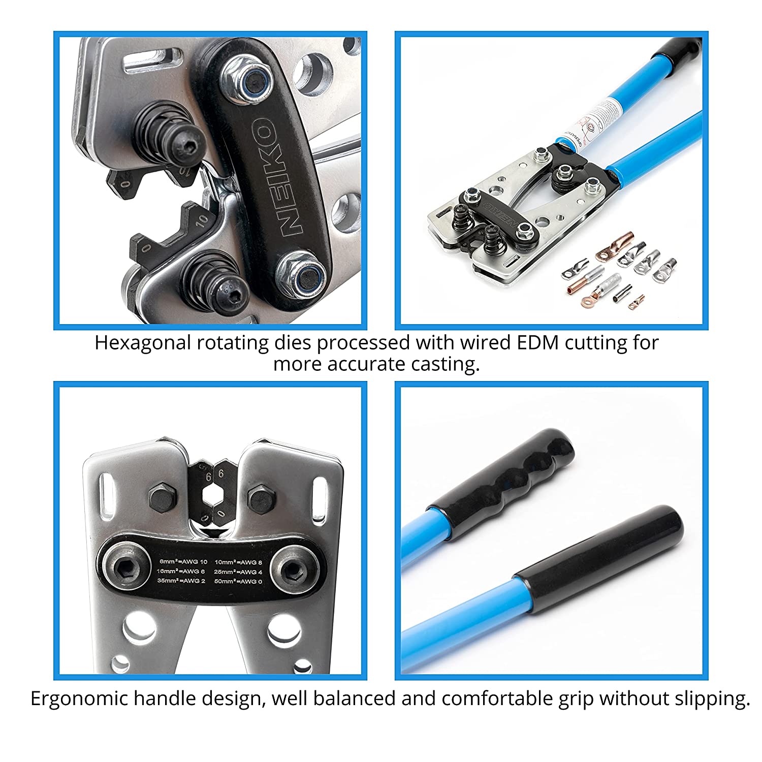 Lug Crimping Plier & Cable Cutter Set, Battery Cable Crimping Tool, 8-0 AWG, 6mm - 50mm