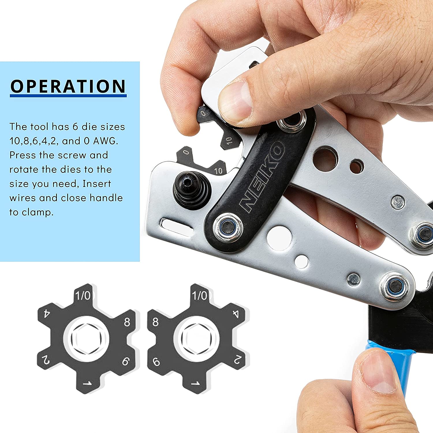 Lug Crimping Plier & Cable Cutter Set, Battery Cable Crimping Tool, 8-0 AWG, 6mm - 50mm