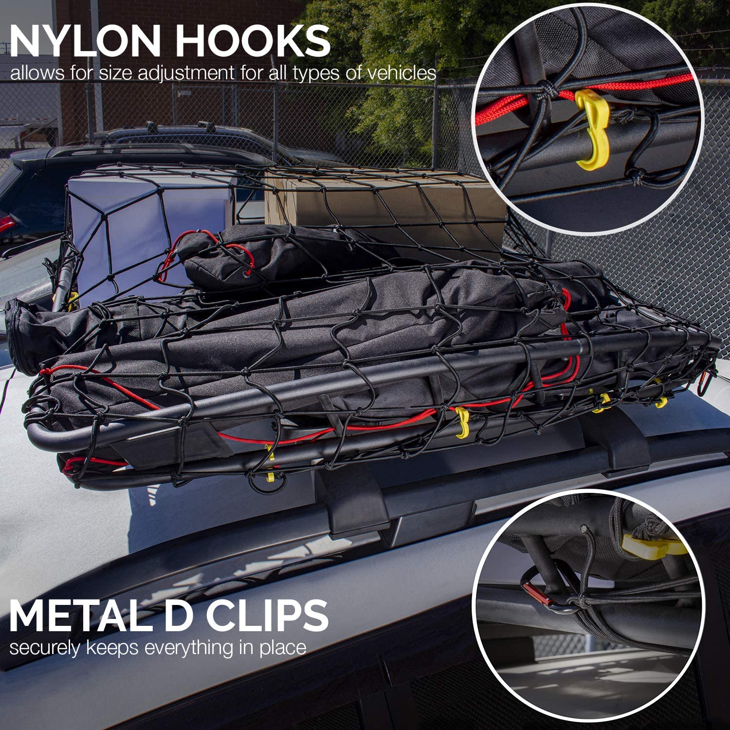 4'x6' Super Duty Small Cargo Net¸ Bungee Cargo Net Detachable hooks, 4 Carabiners (16-Piece)