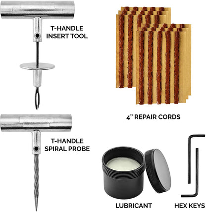 TOOLUXE 50003L Universal Heavy Duty Tire Repair Kit | 57 Piece Value Pack | Fix Punctures and Plug Flats | Ideal for Cars, Trucks, Motorcycle, ATV, Jeeps, Off Road Vehicles, RV, Tractors