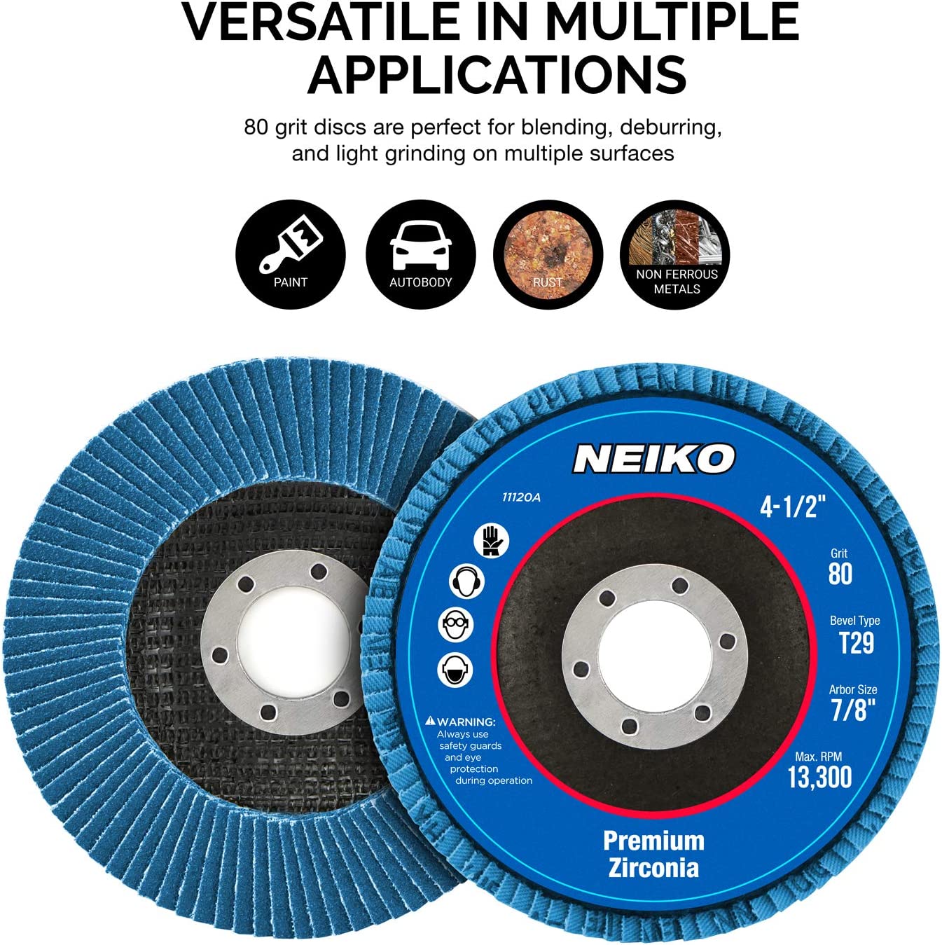 NEIKO 11120A 10 Pack Zirconia Flap Discs 4-1/2 for Angle Grinder, 80 Grit Flapper Wheel, Angled T29 Grinding Wheel 4.5 Inch Flap Disc, 7/8" Arbor Grinding Disc, Flap Wheel for Wood & Metal Sanding