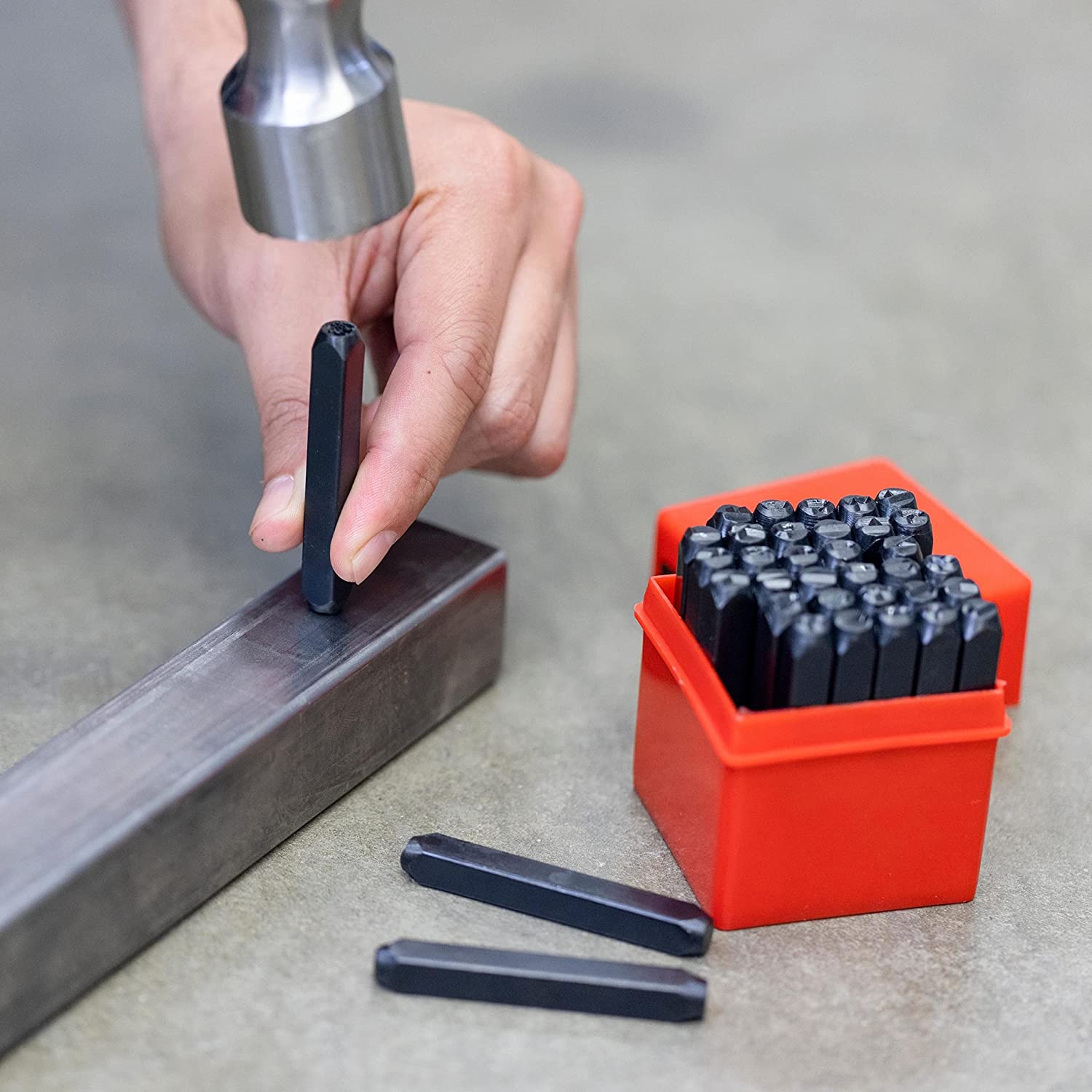 Number & Letter Punch Set — Heat-Treated Carbon Steel, 1/4" Shank (36-Piece)