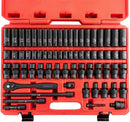 NEIKO 02471A 3/8” Impact Socket Set, 3/8” Drive, 67 Piece, Metric and Standard Sockets, Master Socket Set with Shallow & Deep Sockets, Ratchet, Swivel Sockets, Extension Bars, Adapters, Cr-V & Cr-Mo