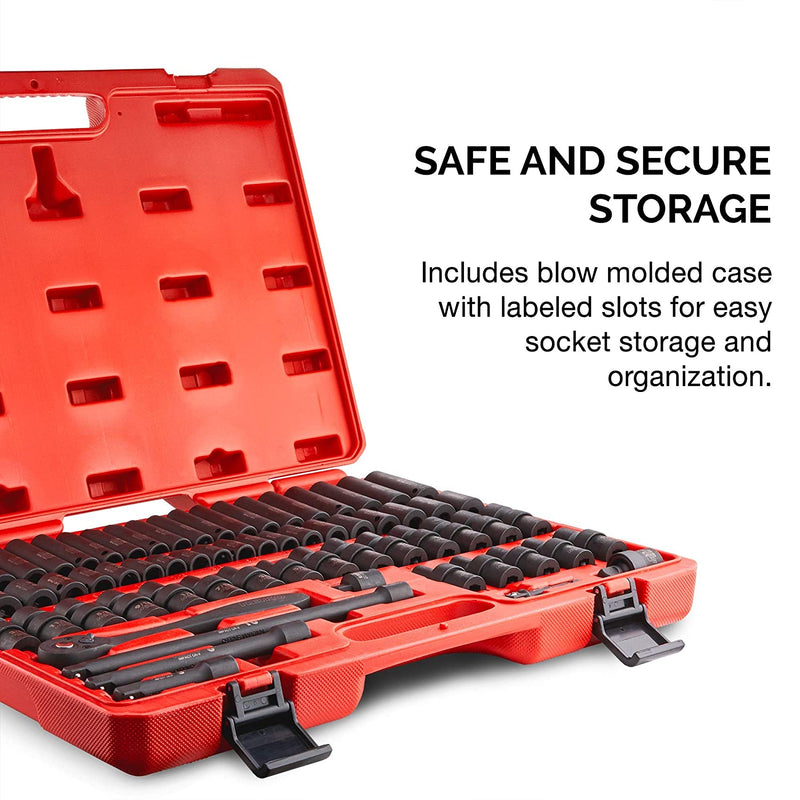 NEIKO 02471A Impact Socket Set, 3/8” Drive, 67 Piece, Metric and Stand ...
