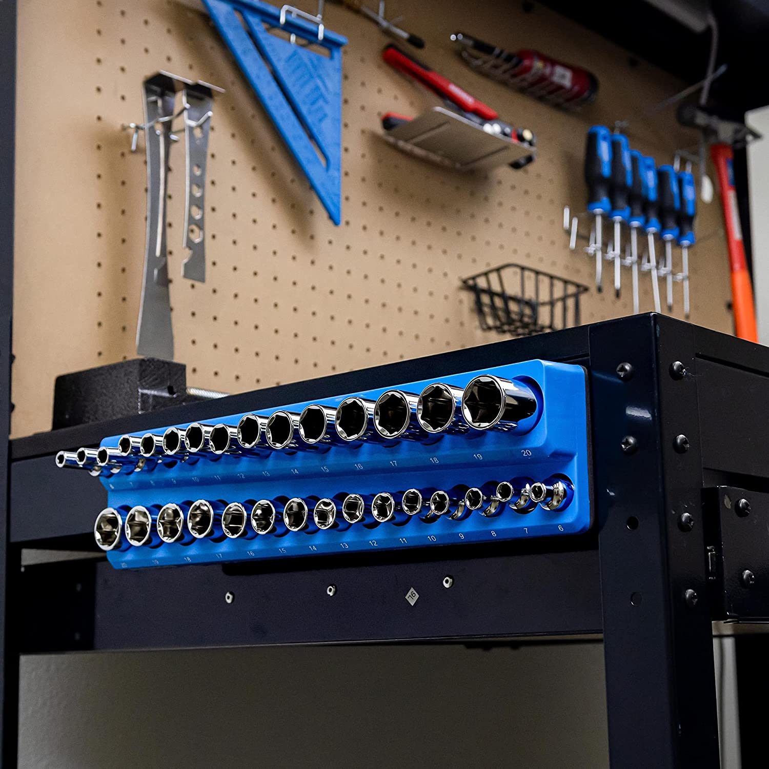 Magnetic Socket Holder, 3/8” Drive, 6mm-20mm, Holds Shallow & Deep Sockets Tray