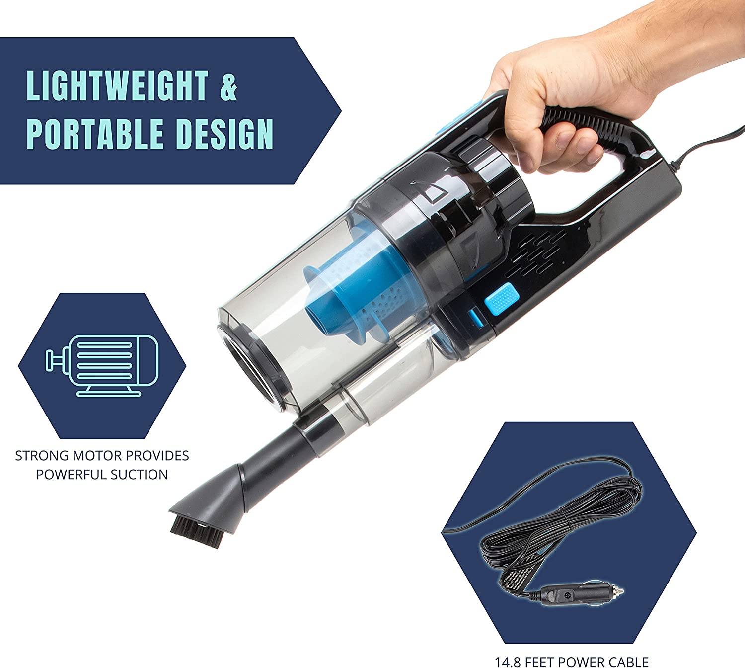Portable Car Vacuum Cleaner Wet Dry, Wet Vacuum Cleaner for Car or Vehicle, High Power