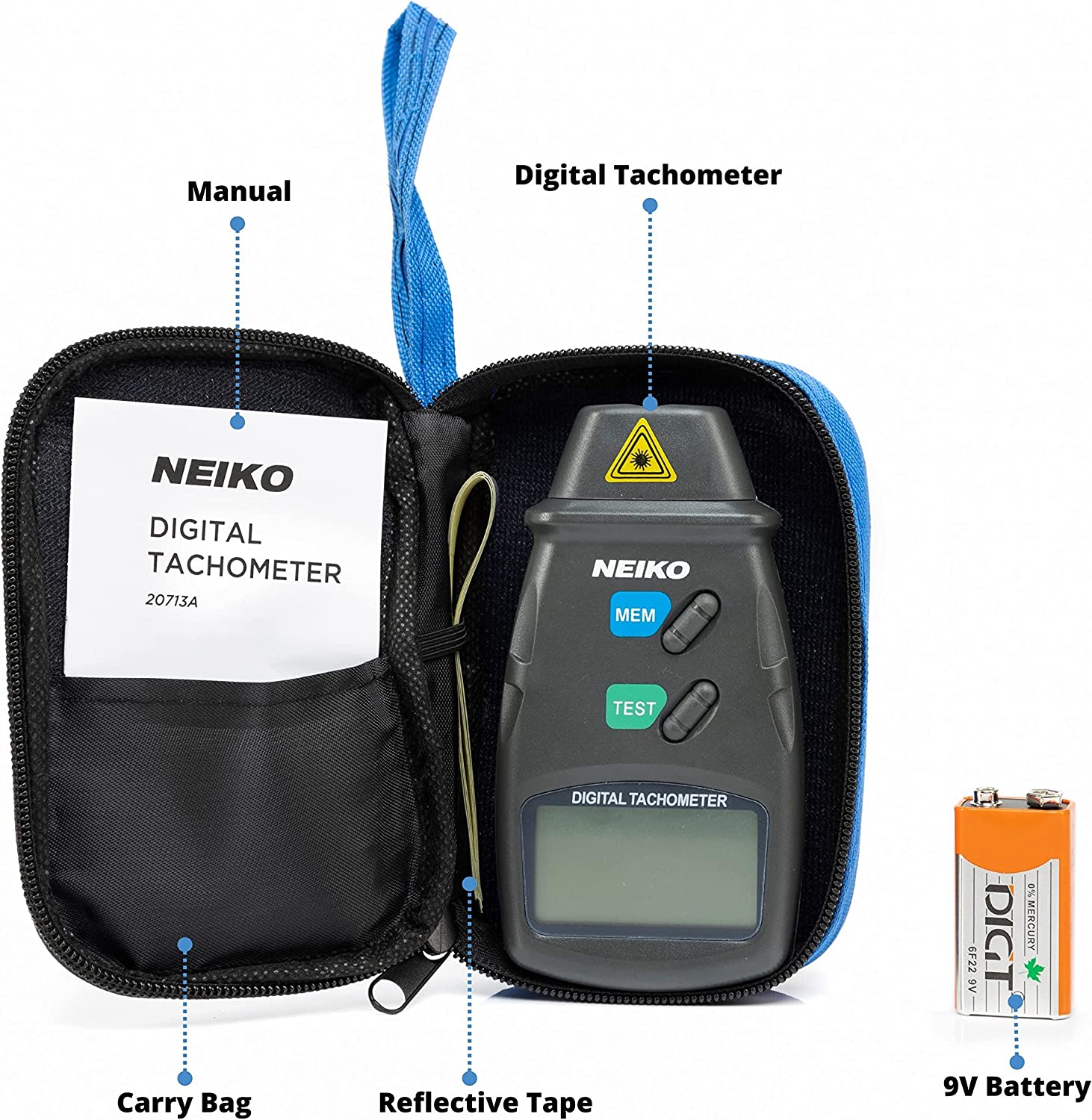 Digital Tachometer — Noncontact Laser, 2.5–99,999 RPM