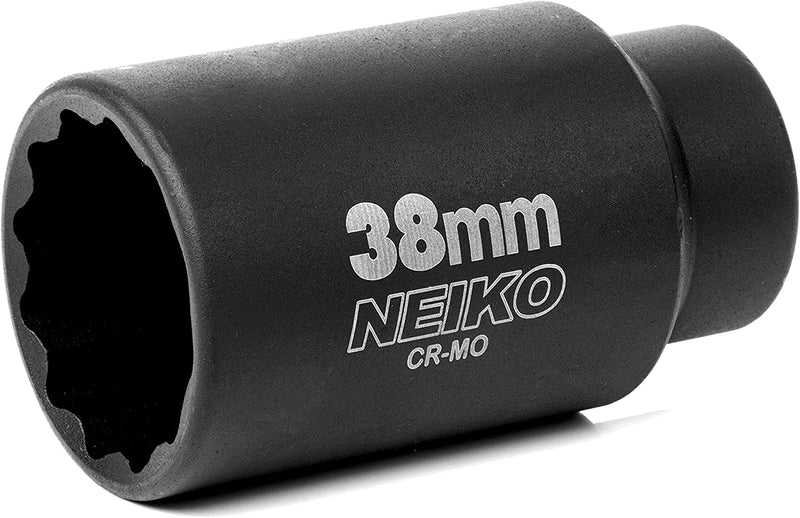 NEIKO 02528A 38mm Socket | 1/2” Drive Deep Impact Socket | Spindle & Axle Nut Socket | 12 Point |Chrome Molybdenum Cr-Mo |Deep Well Hub | Triple Square | Axle Shaft Nut Remover