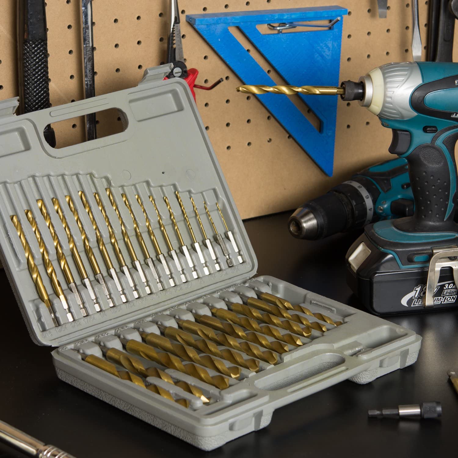 Hex-Shank Titanium Drill Bit Set — Quick-Change, HSS, 1/16"–1/2" (30-Piece)
