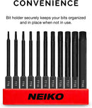 NEIKO 01149A Torx Head Drill Bit Set, 11-Piece Sizes TT6 to TT40 | Tamperproof Magnetic Torx Bits | 3 Quick Release Shanks | Premium S2 Steel | Compatible with Power Drills and Impact Drivers
