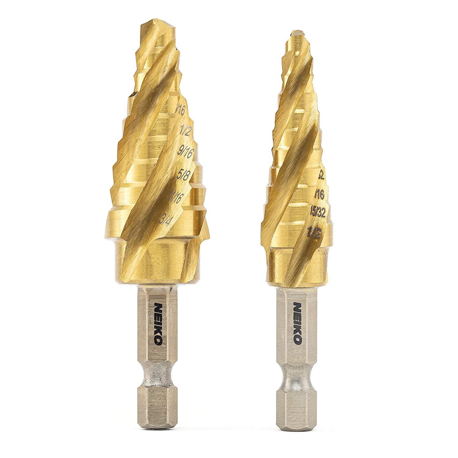 Step Drill Bits with 4-Flute Spiral-Grooved Design Step Bit &1/4" Hex Shanks