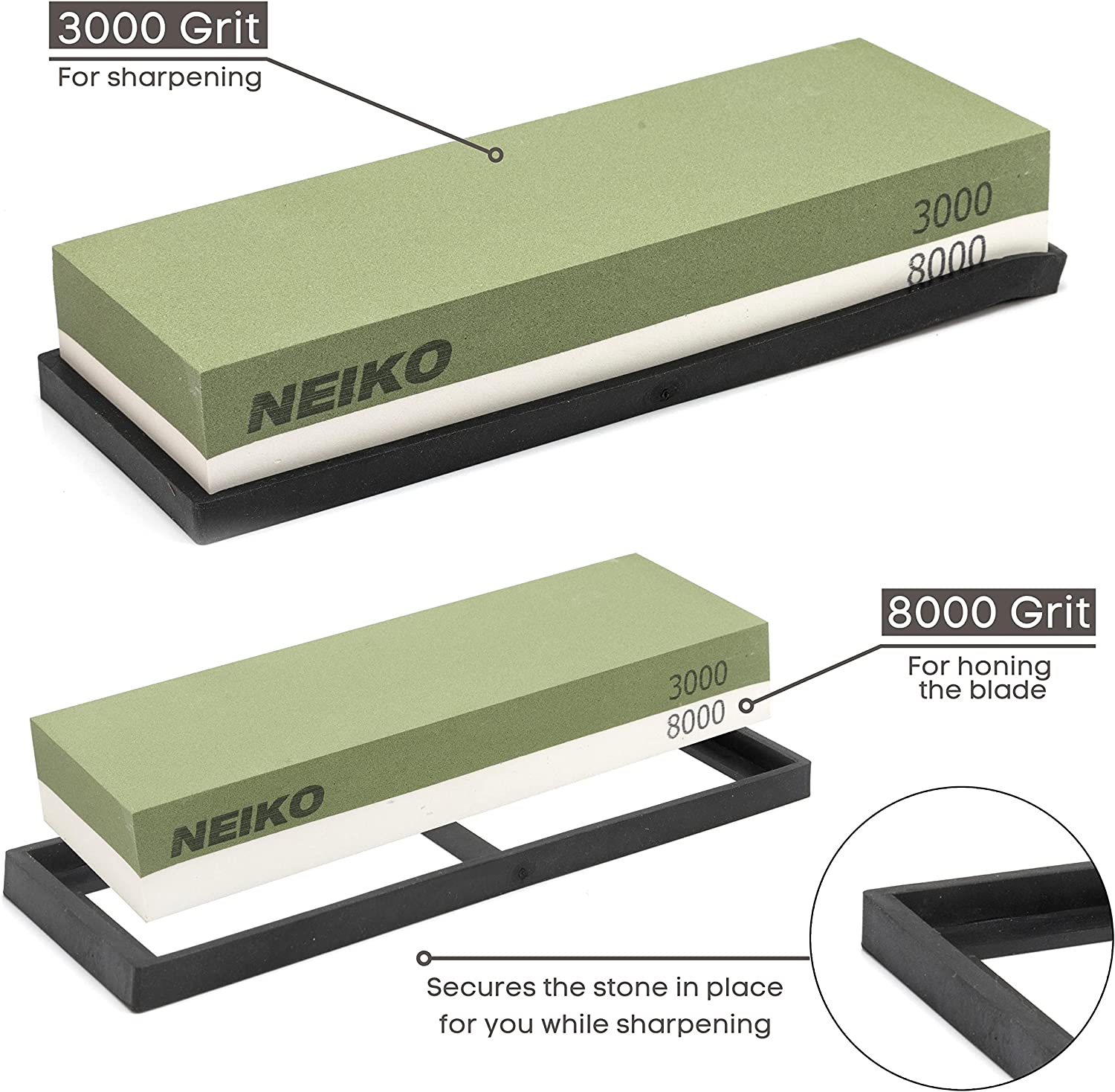 Whetstone, Knife Sharpening Stone, 3000 & 8000 Grit, Fine Detail, 2 Side Water Stone, Scissor