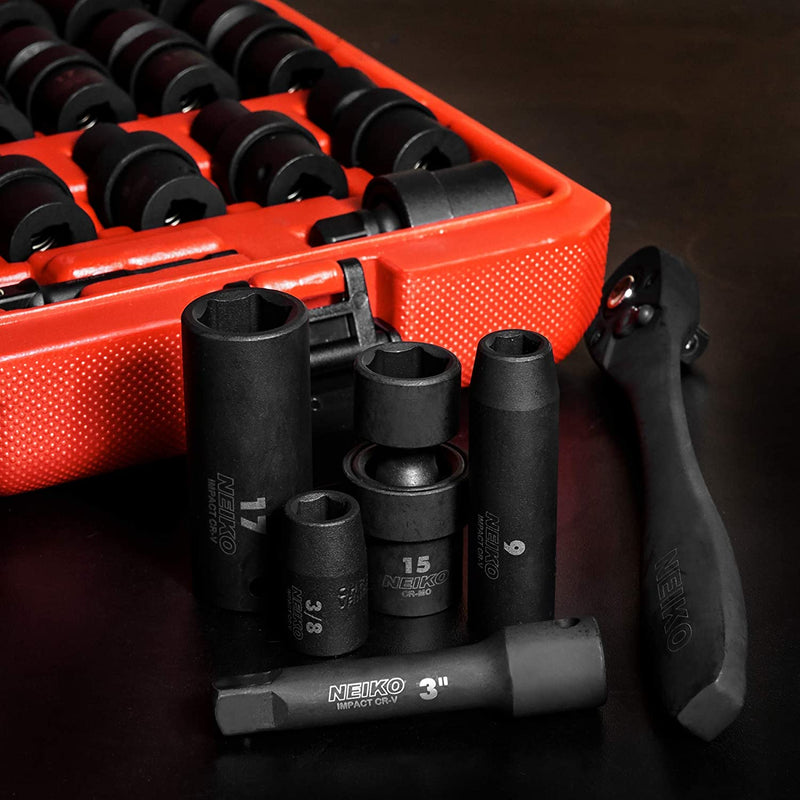 NEIKO 02471A Impact Socket Set, 3/8” Drive, 67 Piece, Metric and Stand ...