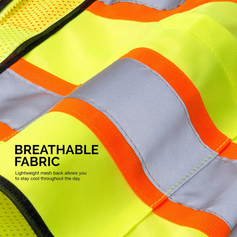 Neiko 53991A X-Large High Visibility Safety Vest, 3 Pockets and Zipper Neon Construction Vest, Neon Yellow, Safety Vest for Men and Women, Adult Safety Vest