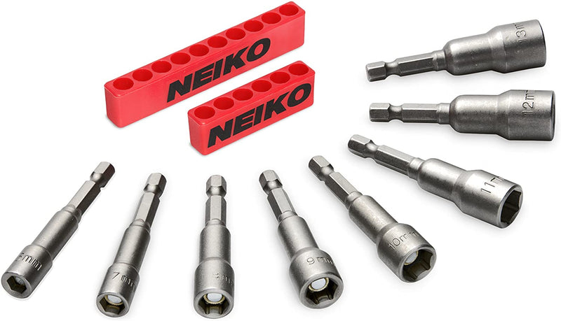NEIKO 10065A 1/4” Hex Shank Magnetic Power Impact Nut Driver Set |8 Piece Tool Set | Professional Grade Socket Nut Setters| Metric | Sizes 6 to 13 MM | Cr-V Steel