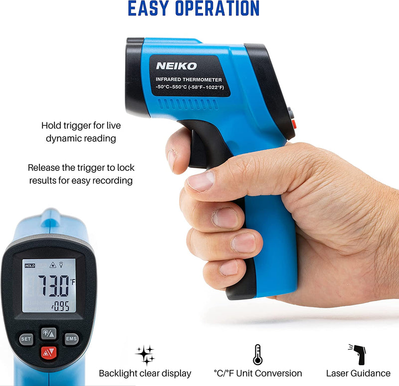 NEIKO 52911A Digital Infrared Thermometer, Non Contact Gun, Instant Read -58℉~1022℉ (-50℃~550℃) Infrared Thermometer Gun, Thermal Heat Temperature Gun, Laser Thermometer Gun, NOT for Humans