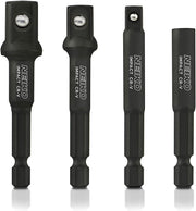 Impact Socket Adapter & Magnetic Bit Holder Set 1/4" Hex Shank with 1/4, 3/8, 1/2" Drives (4-Piece)