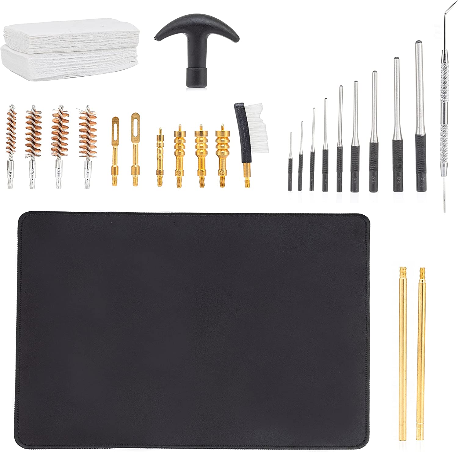 Pistol Cleaning Kit, 9mm, 22, 357, 38, 45, Hand Gun Cleaning Kit with Pistol Brushes