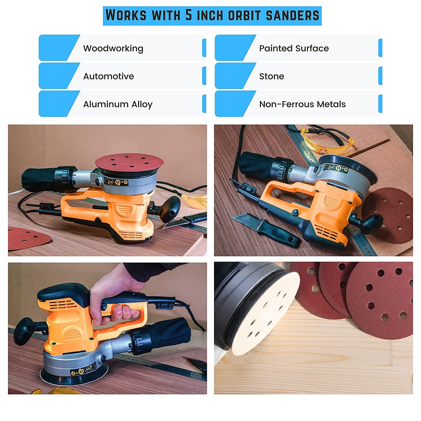 NEIKO 11271A 150 Piece Sanding Discs for 5” Orbital Sander, Hook and Loop, Sandpaper with 60, 80, 100, 120, 150, 180, 240, 320, 400, 600 Grit, Premium Aluminum Oxide, Solid Surface Sanding Pads