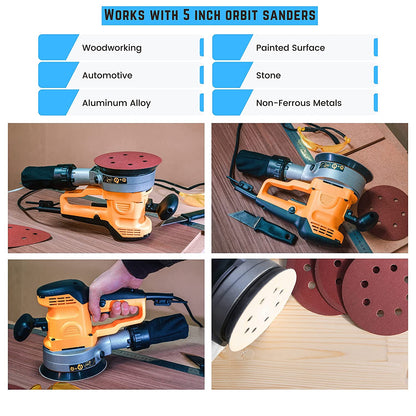 NEIKO 11271A 150 Piece Sanding Discs for 5” Orbital Sander, Hook and Loop, Sandpaper with 60, 80, 100, 120, 150, 180, 240, 320, 400, 600 Grit, Premium Aluminum Oxide, Solid Surface Sanding Pads