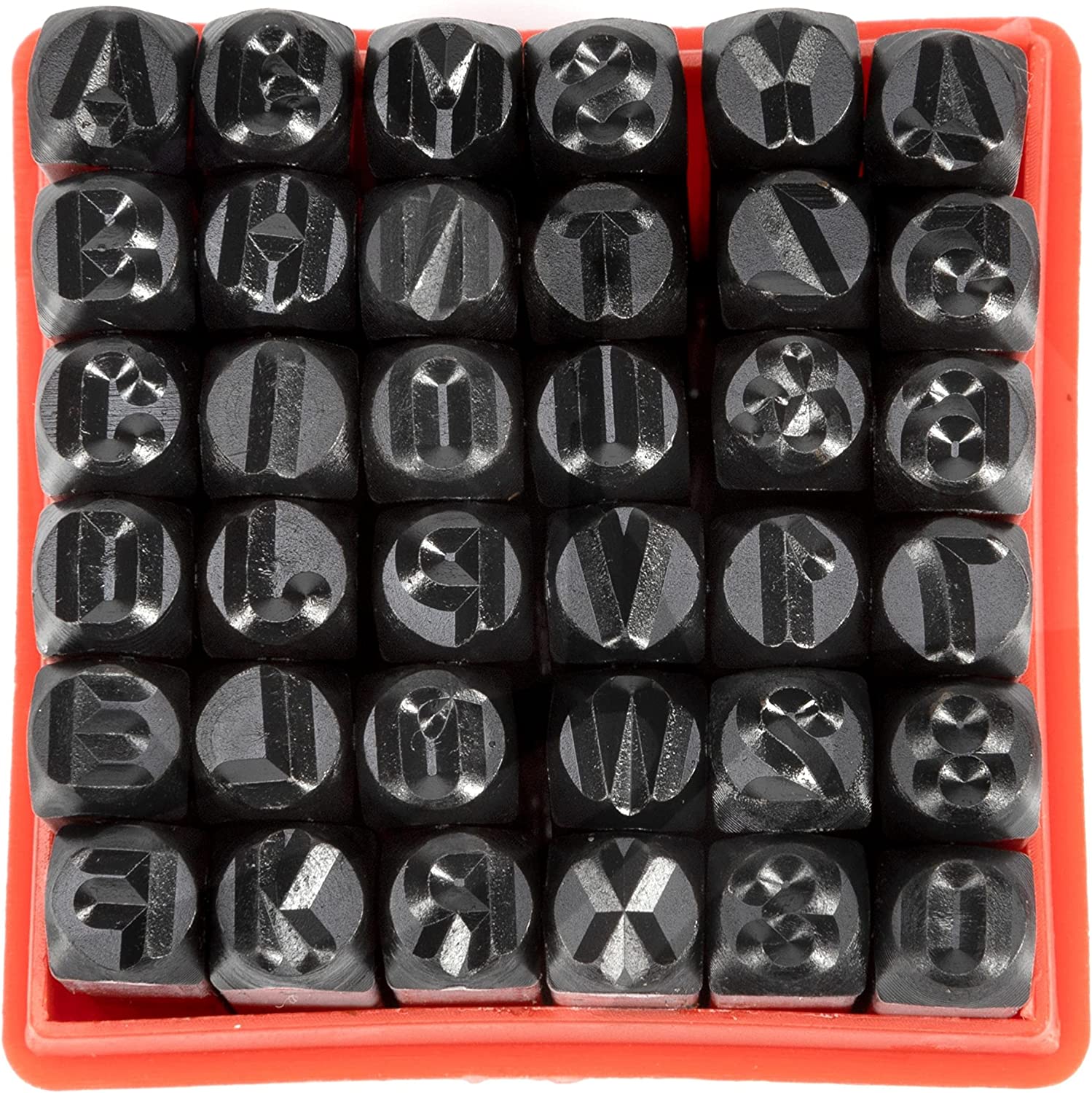 NEIKO 02624 Number and Letter Punch Set with Heat-Treated Steel Punches for Imprinting and Arts and Crafts, 1/4-Inch Shaft, 36-Piece Stamp Set