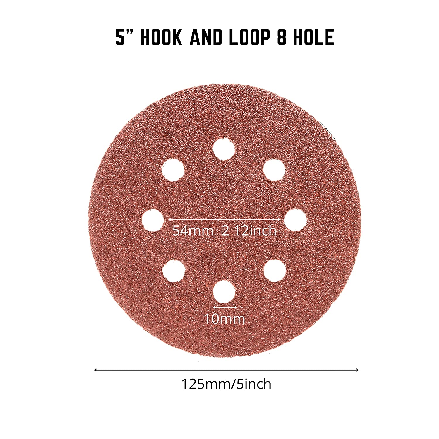 5" Hook-and-Loop Sanding Discs — Aluminum Oxide, 10 Grits, 8-Hole (150-Piece)