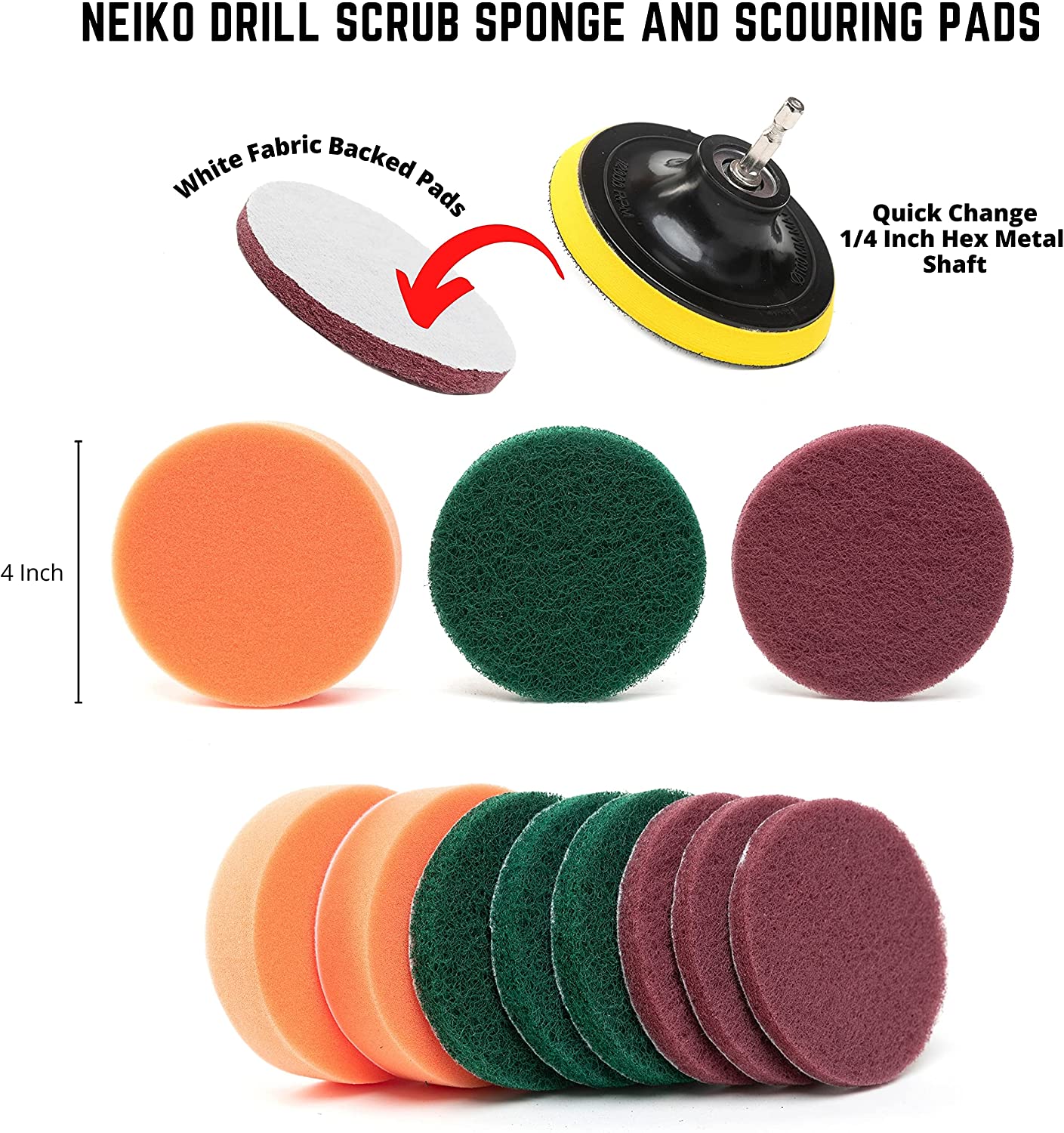 NEIKO 00322A Drill Brush Attachment Set, 15 Pcs, Polishing, Buffing, Scrubbing, Cleaning Round, Power Scrubber Brush, Long Reach Extension, Drill Brush Set for Car Detailing Supplies, Brush Drill Kit