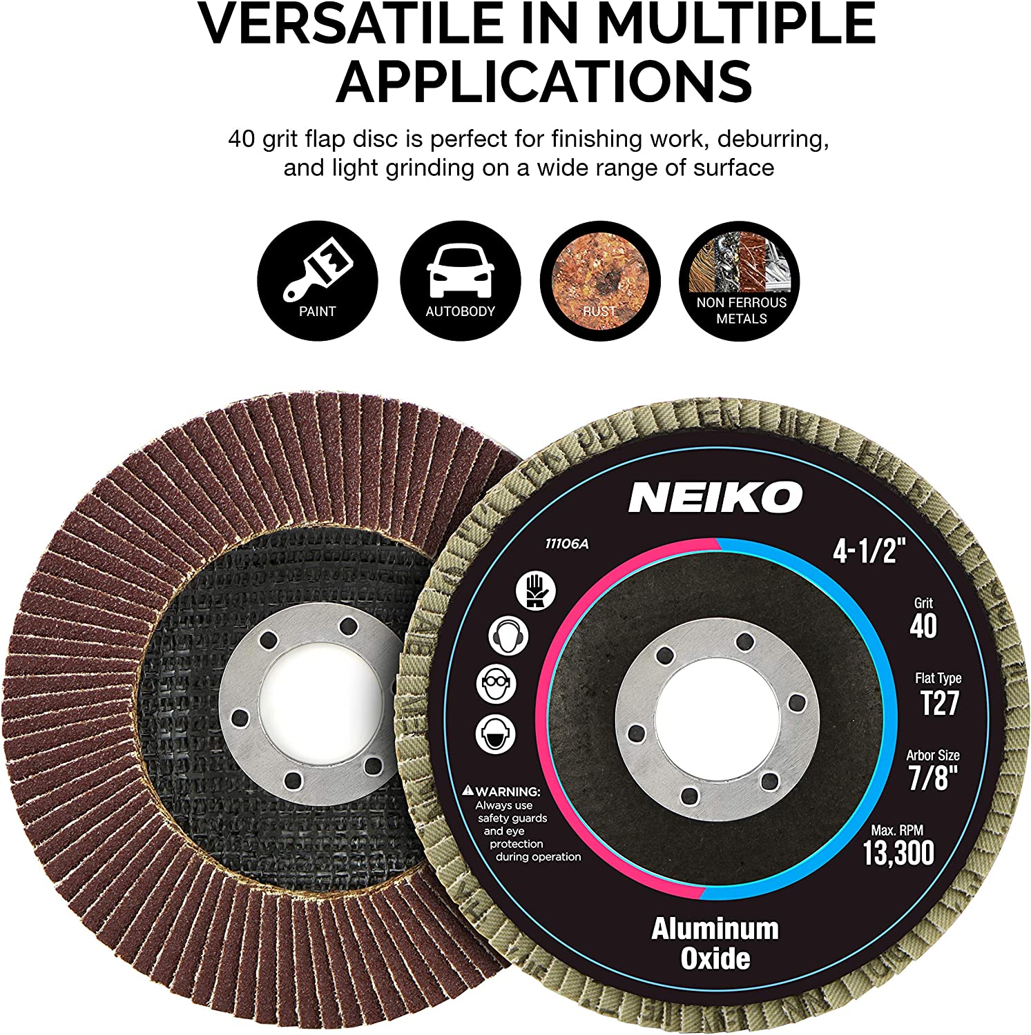 Aluminum Oxide Flap Disc — 4-1/2", 40 Grit, Flat Type 27, 13,300 RPM (10-Pack)