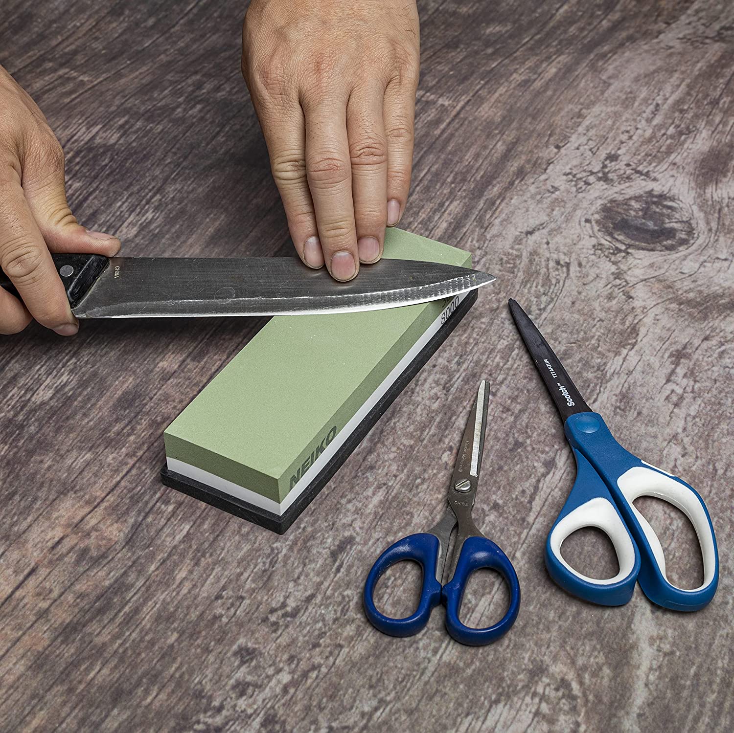 Whetstone, Knife Sharpening Stone, 3000 & 8000 Grit, Fine Detail, 2 Side Water Stone, Scissor