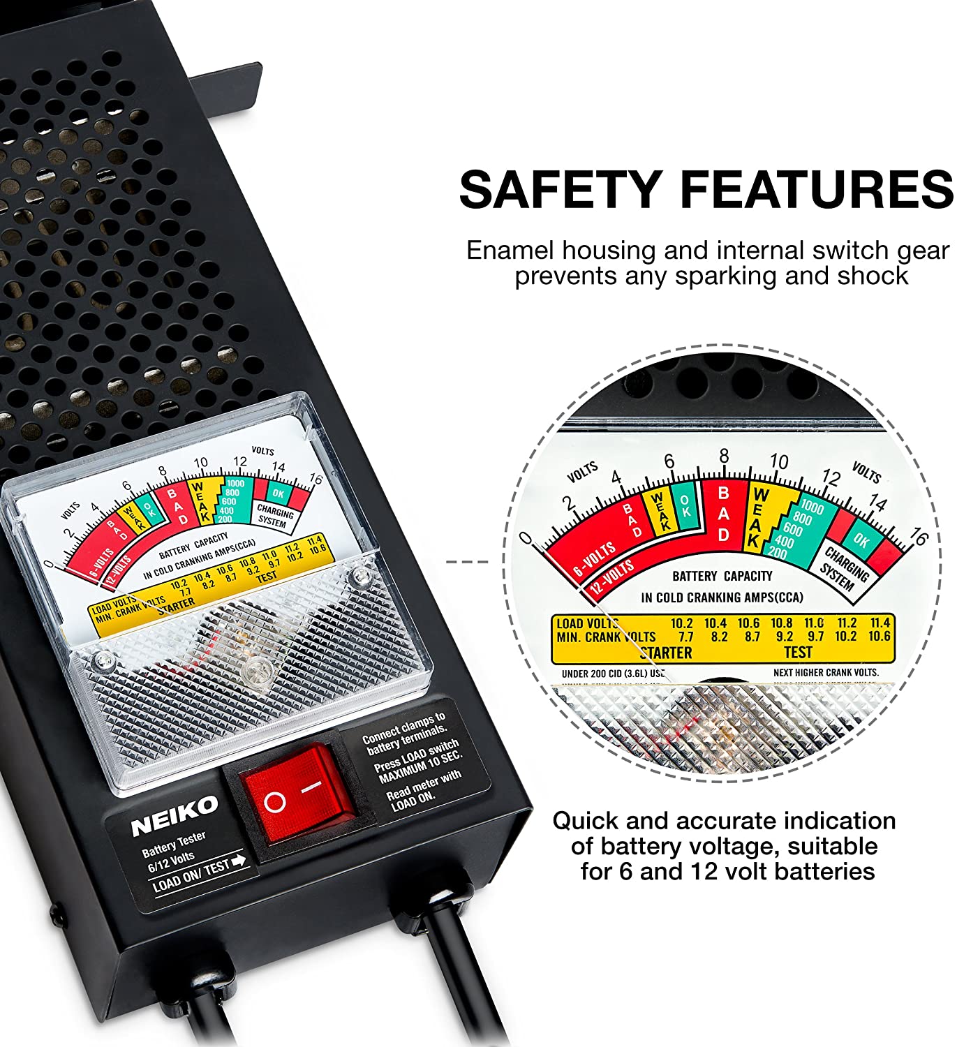 NEIKO 40510A Car Battery Tester | 100 AMP 6 and 12 Volt Automotive Load Checker | CCA Analyzer