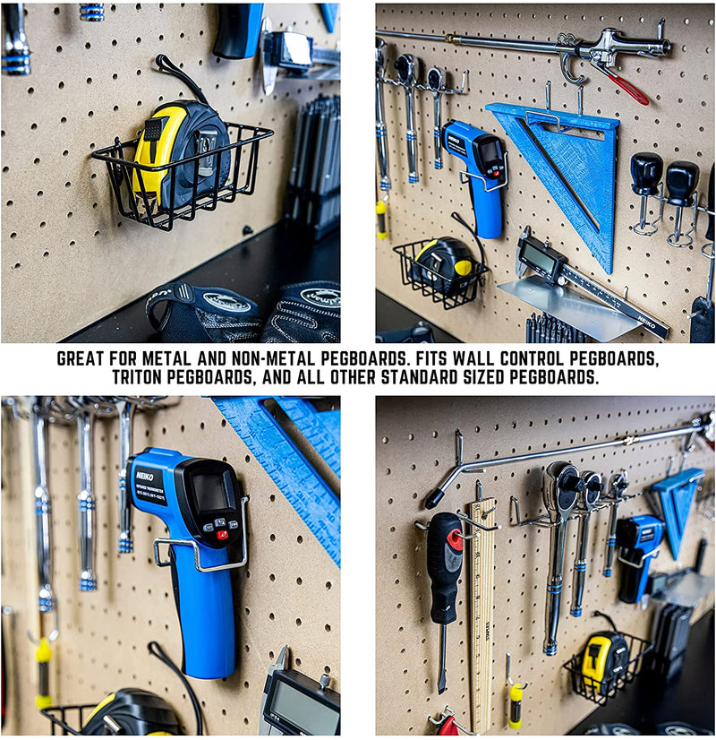 HILTEX 53108 100 Piece Metal Peg board Hooks and Accessories Set, Pegboard Hooks Assortment, Bins & Hooks for Crafts, Organizer for Garage, Peg Board Tool Utility Hooks, 1/4 Pegboard Hooks Accessories