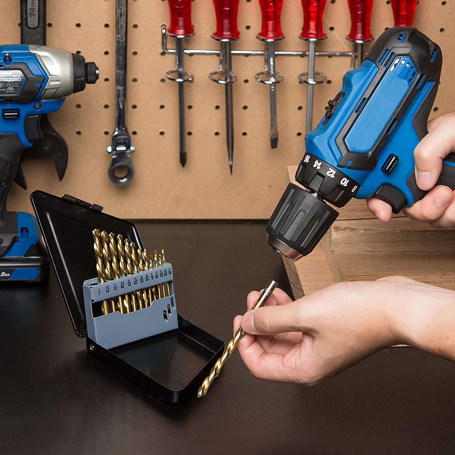 Left-Hand Drill-Bit Set, High-Speed Steel Drills with Titanium Nitride Coating (13-Piece)