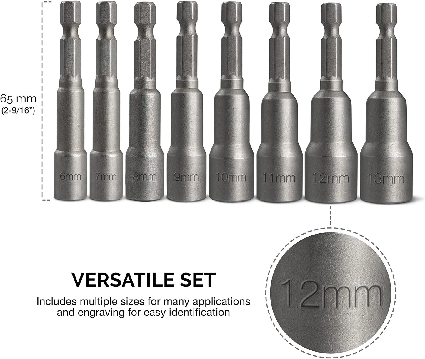 NEIKO 10065A 1/4” Hex Shank Magnetic Power Impact Nut Driver Set |8 Piece Tool Set | Professional Grade Socket Nut Setters| Metric | Sizes 6 to 13 MM | Cr-V Steel