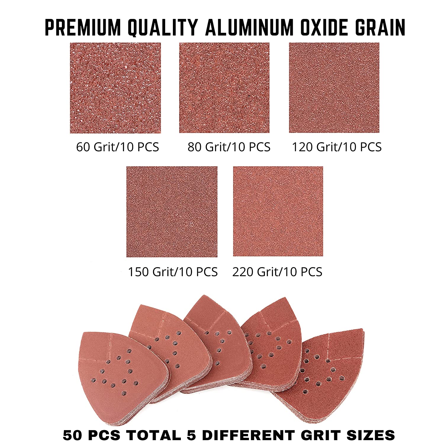 Hook & Loop Mouse Sandpaper Assortment 60, 80, 120, 150 (50-Piece)