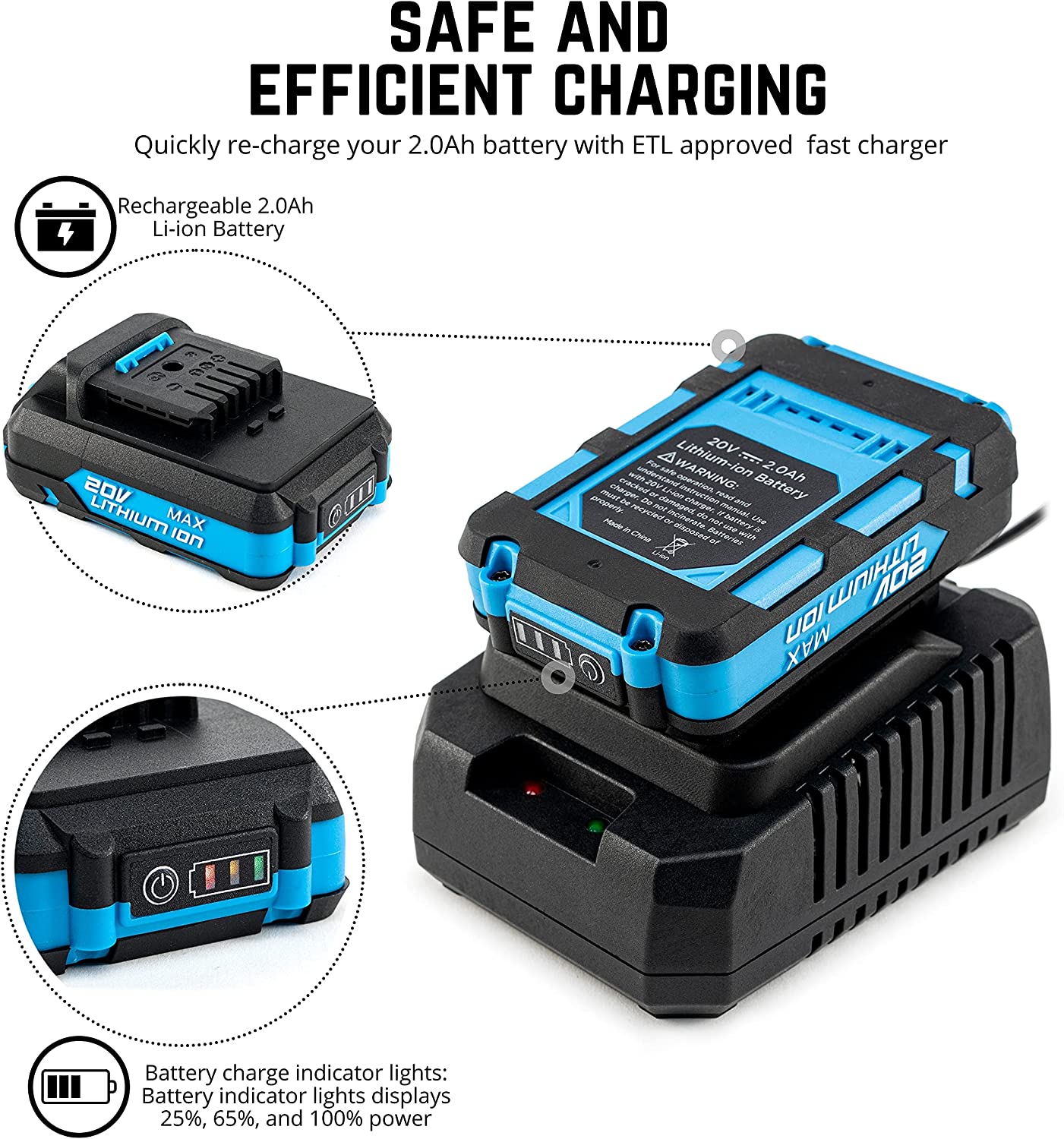 Neiko 10880A 3/8-Inch-Drive Brushless Cordless Impact Wrench, 20-Volt Compact Impact Wrench with Lithium-Ion Charging Battery, Includes Fast Charger, 3/8 Impact Gun, 3/8 Impact Wrench, Impact Driver