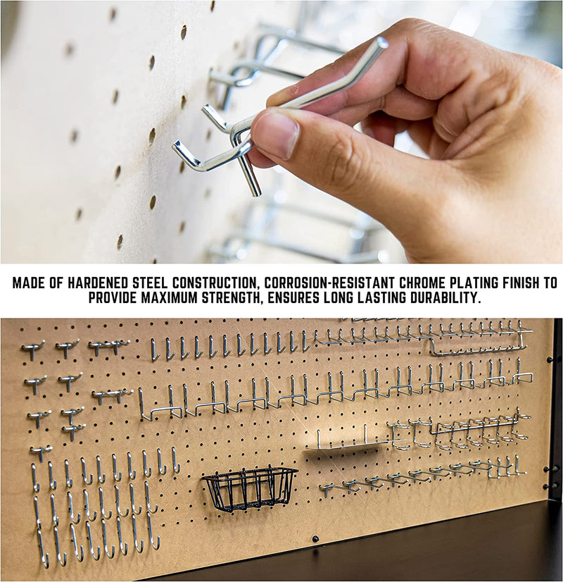 HILTEX 53108 Metal Pegboard Hooks and Accessories Set | 100 Piece | Hanging Tool Set for Garage Organization | Great for Wall Hanging and Shelving, Tool Storage, Craft Organizing