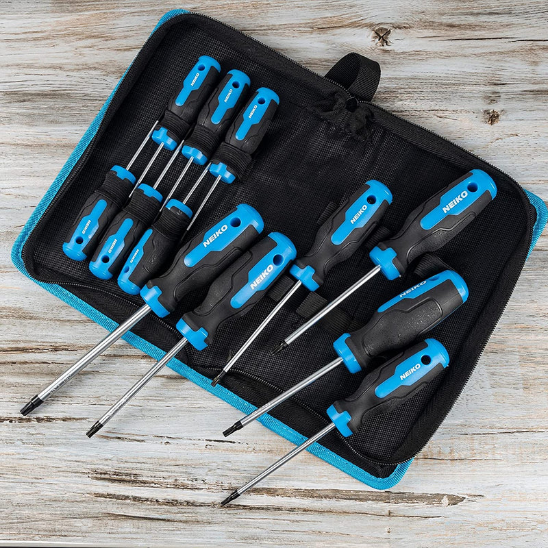 NEIKO 01377A Magnetic Torx Screwdriver Set | 12 Piece | T5 – T40 | 6 Point Star Head Driver | Heat Treated Chrome Vanadium Steel | Non Slip Cushioned Handle Grip | Magnet Bit Tip | Carrying Pouch