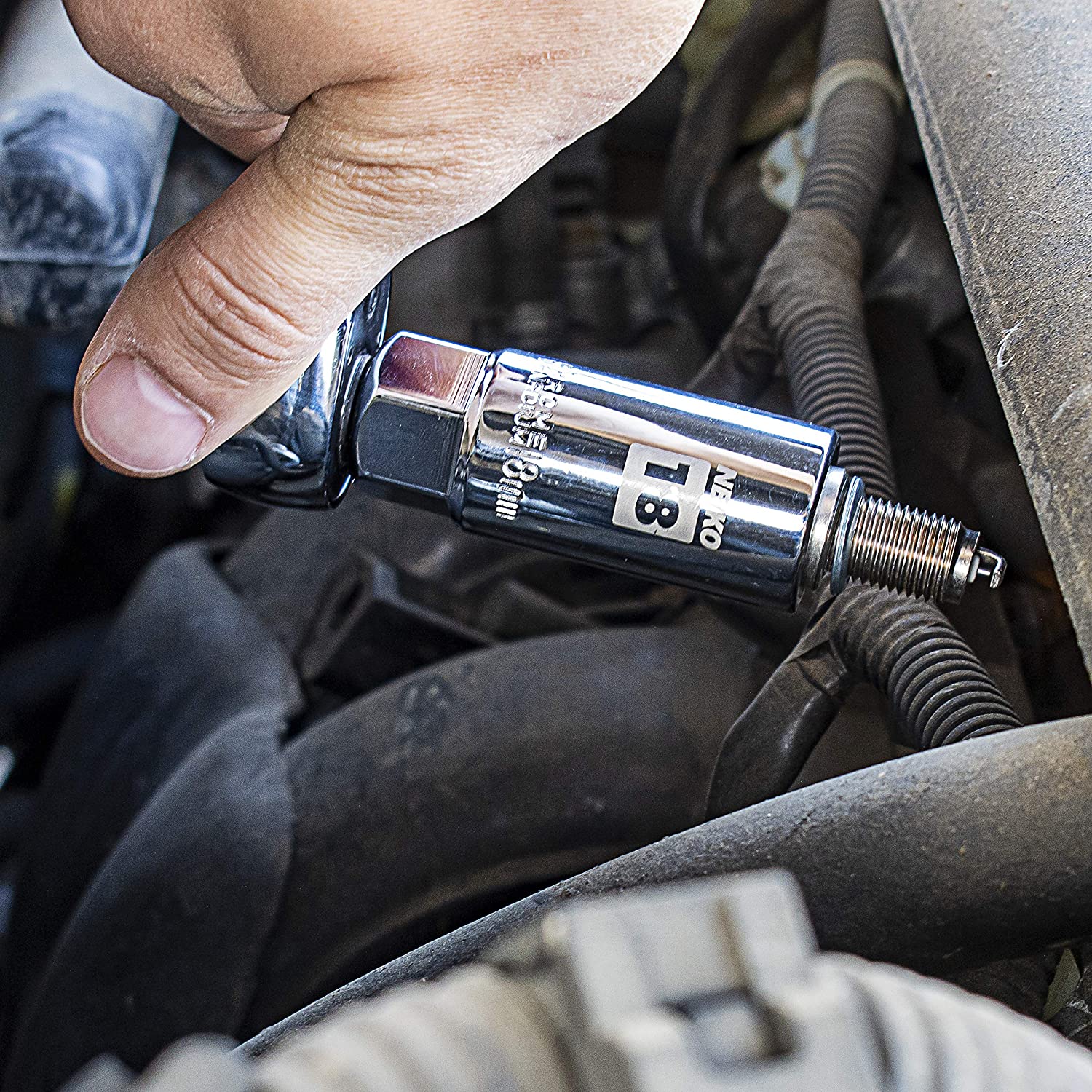 3/8" Drive Spark Plug Socket Set SAE And Metric, Rubber Retaining Inserts, Cr-V Steel, 14mm (5-Piece)