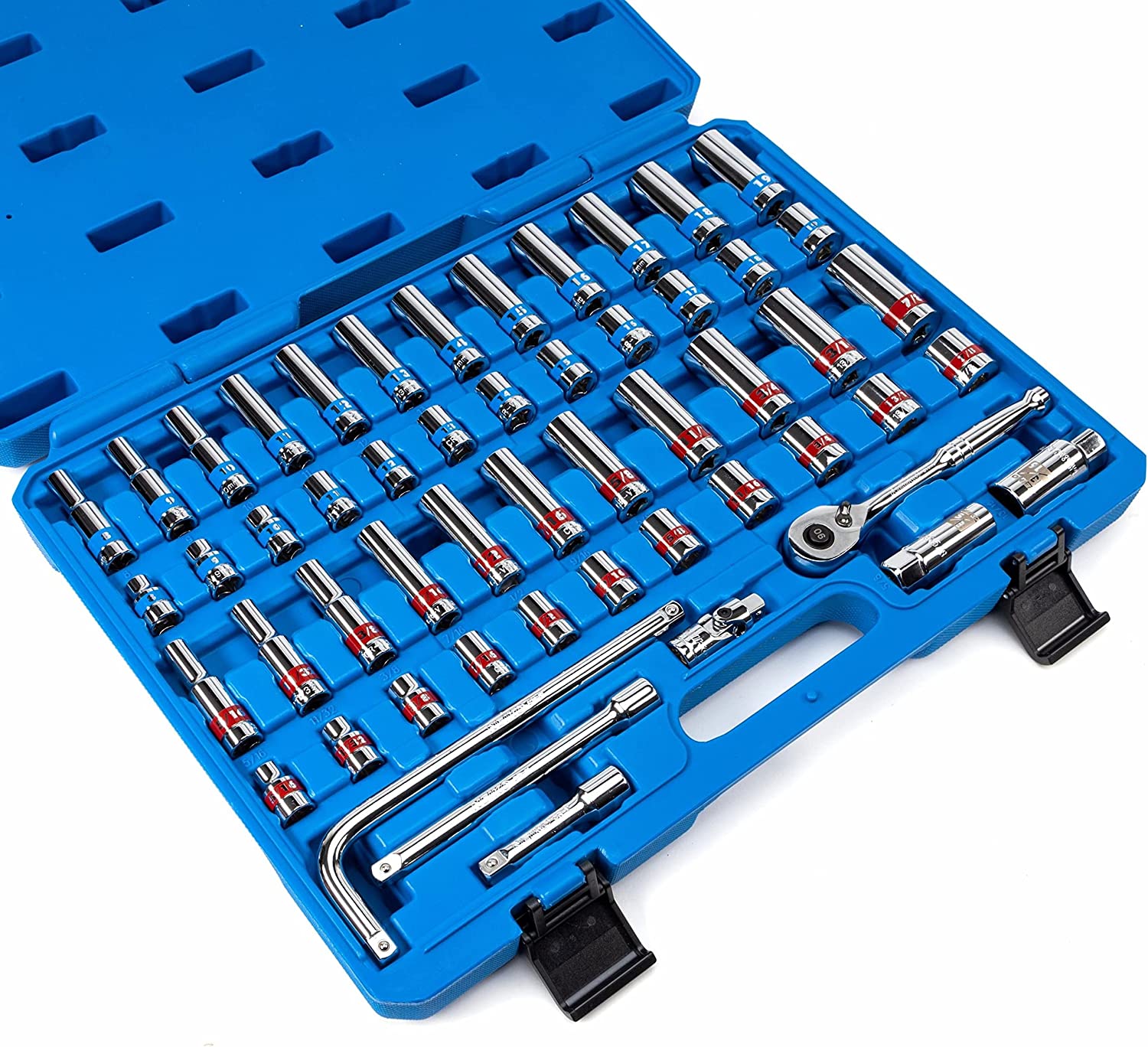 3/8"-Drive Ratchet & Socket Set Standard & Deep SAE Sizes 5/16" to 7/8" (53-Piece)